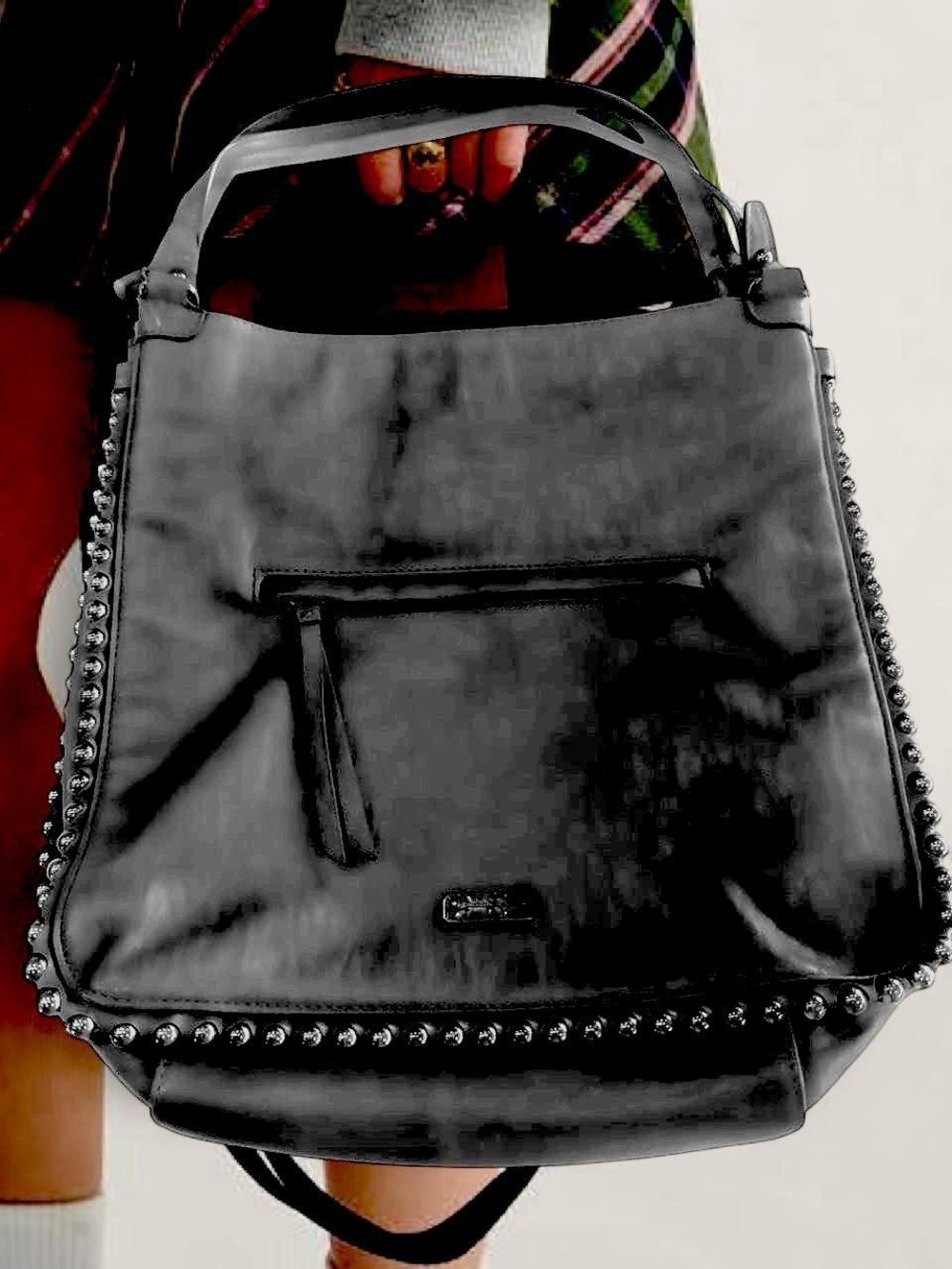 Black Stud-Trim Leather Tote Bag